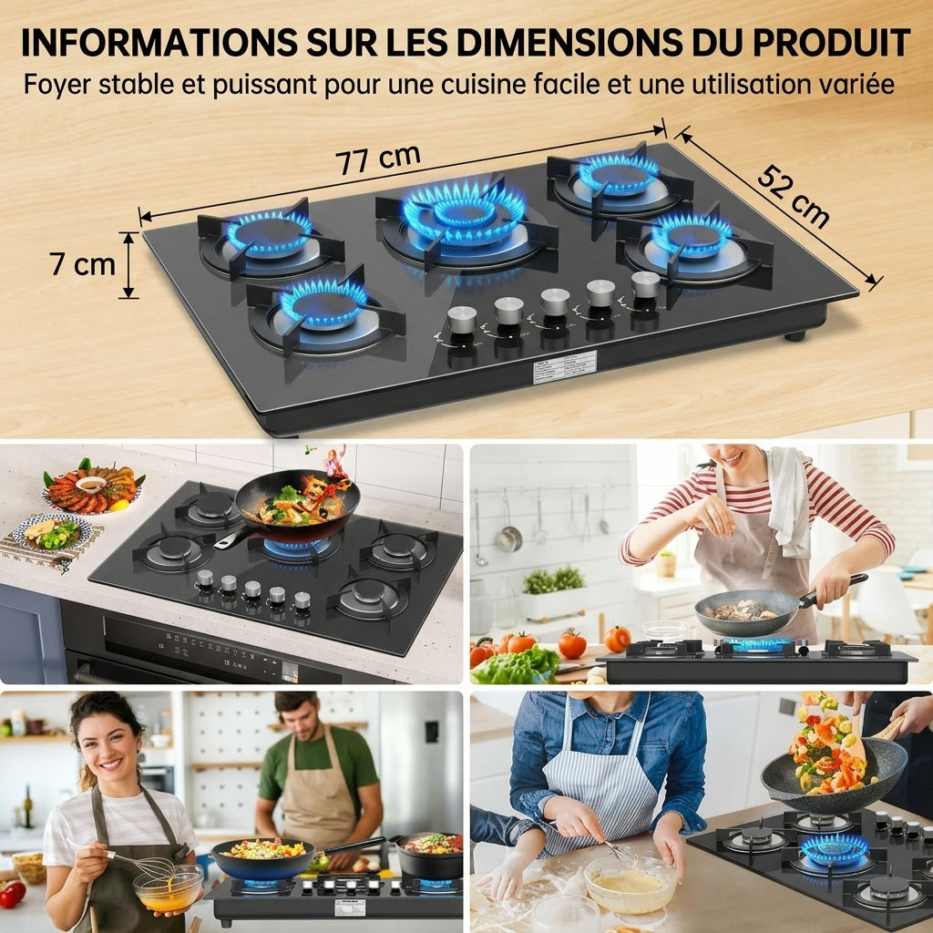 Plaque de Cuisson Gaz Encastrable 5 Feux