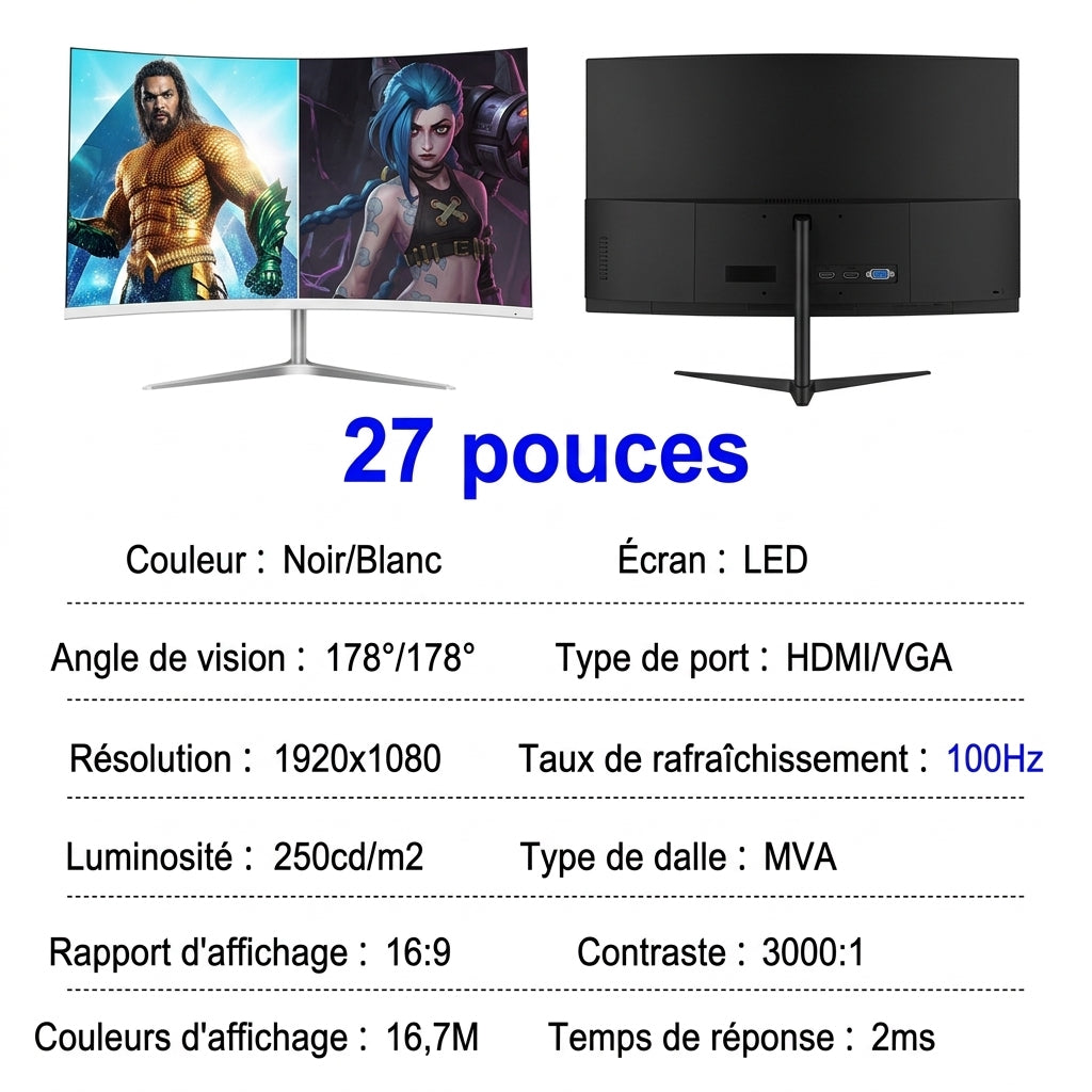 Écran 27 pouces Incurvé FHD 100Hz