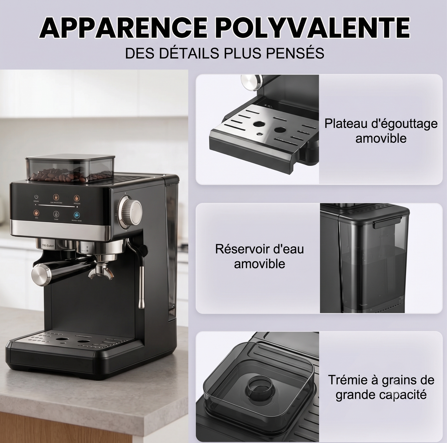 Machine à café avec moulin à grains intégré