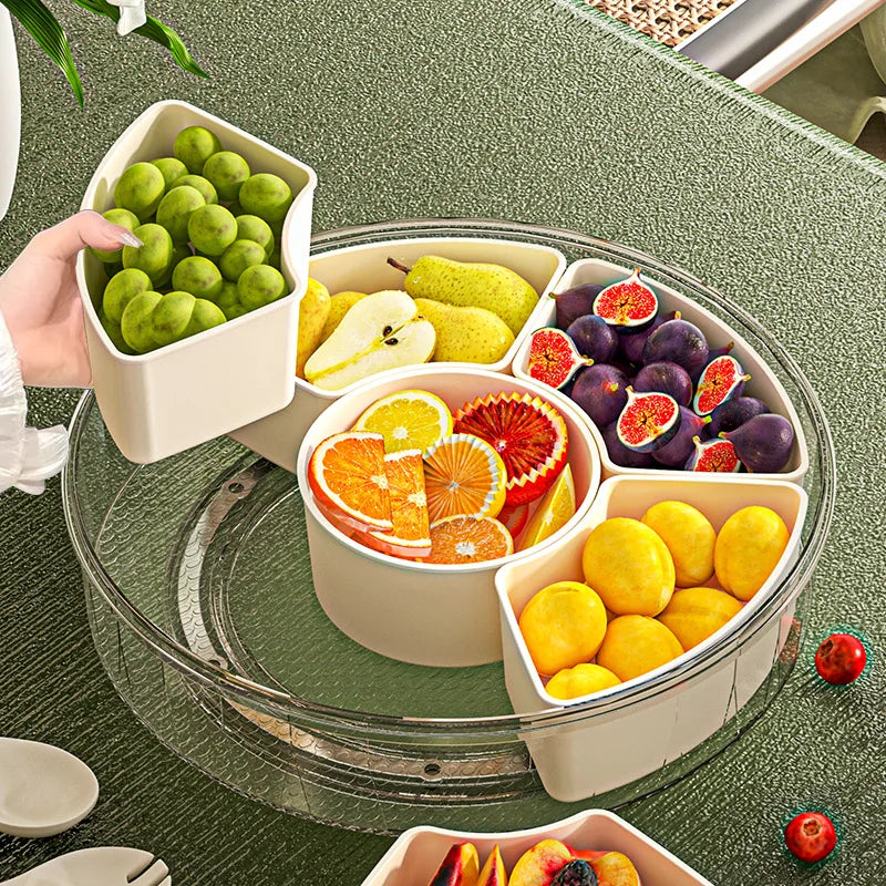 Plateau à fruits rotatif à 6 compartiments étanche avec poignée