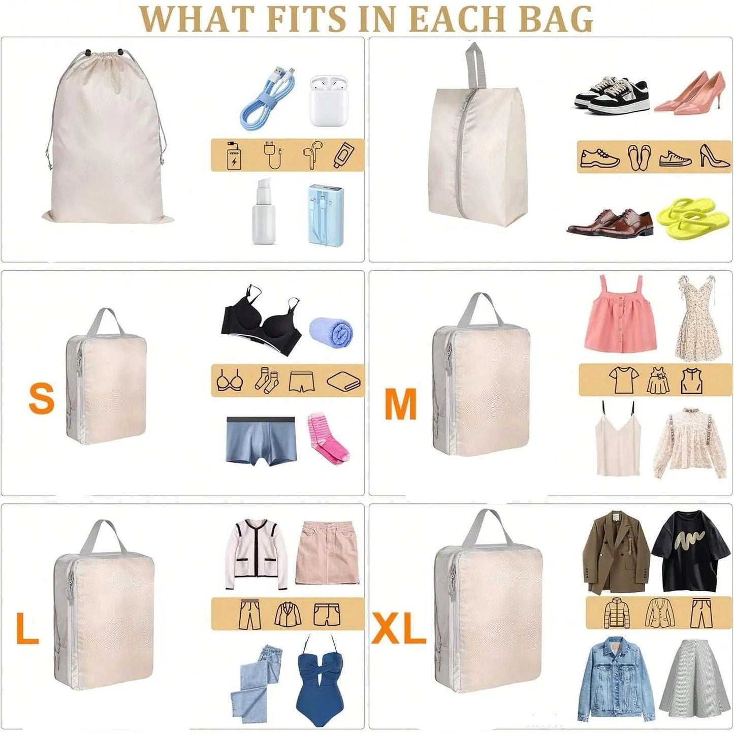 Lot de 6 sacs de rangement compressibles pour voyage