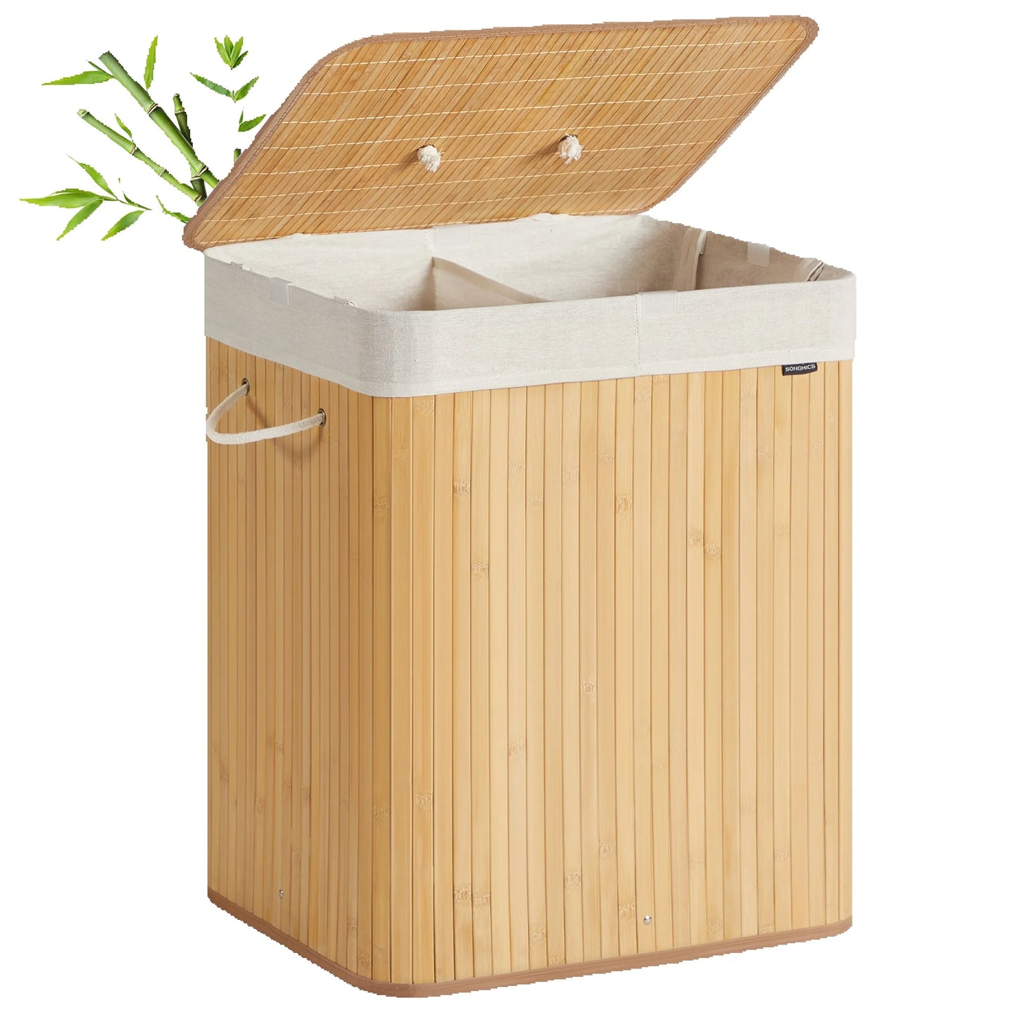 Panier à linge en bambou à 2 compartiments 120 L