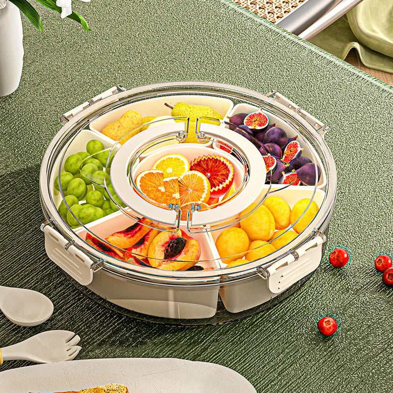 Plateau à fruits rotatif à 6 compartiments étanche avec poignée