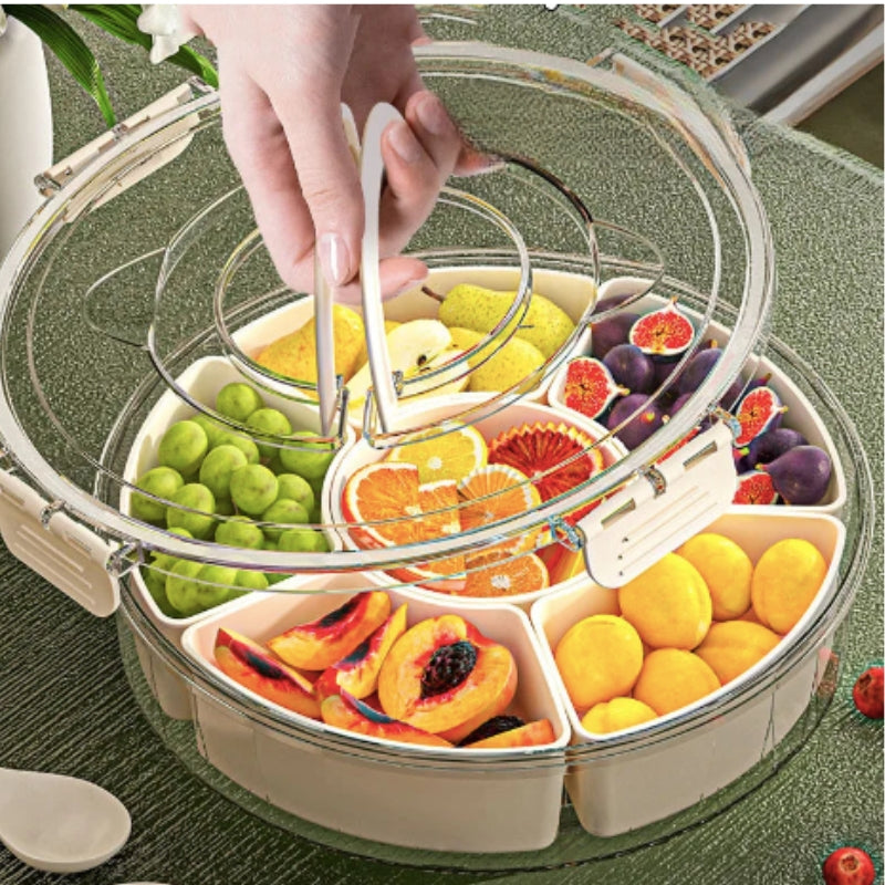 Plateau à fruits rotatif à 6 compartiments étanche avec poignée
