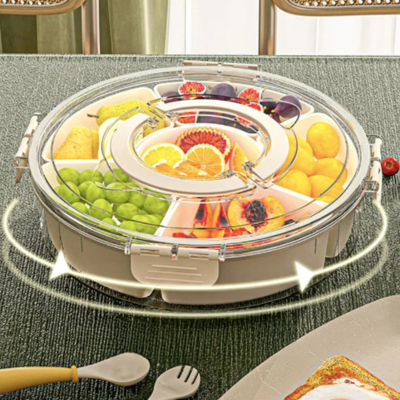 Plateau à fruits rotatif à 6 compartiments étanche avec poignée