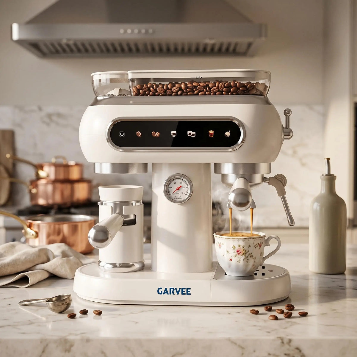 Machine à café automatique avec système de lait, machine à café 20 bars avec moulin conique, 25 niveaux de mouture, 2 tasses, panneau tactile, machine à expresso compacte, nettoyage facile