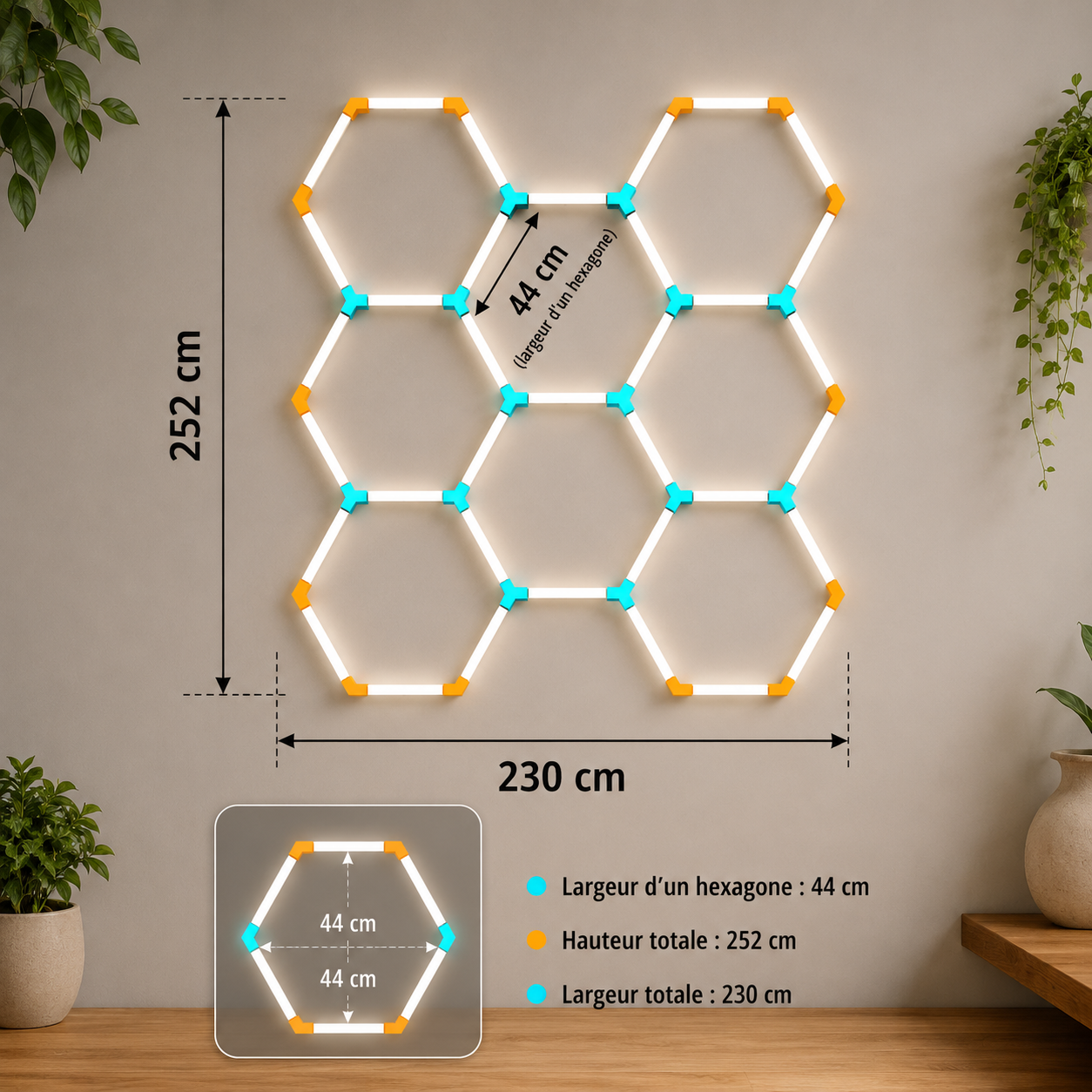 Lampes LED hexagonales en nid d'abeille 6500K