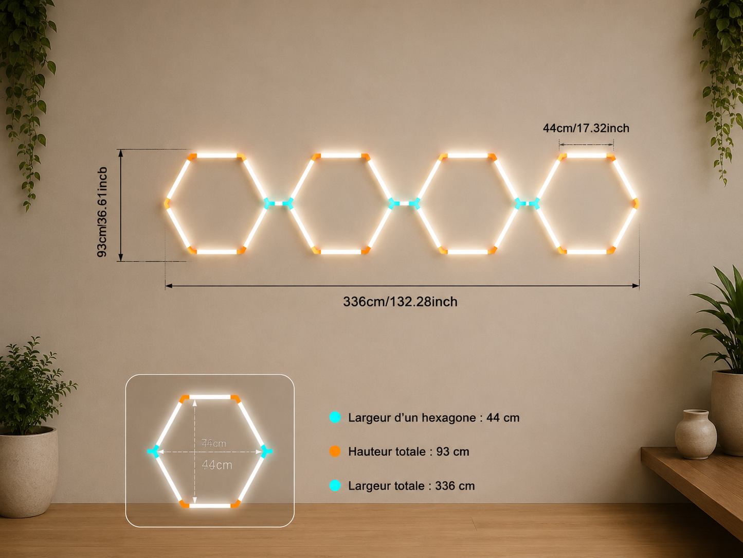 Lampes LED hexagonales en nid d'abeille 6500K