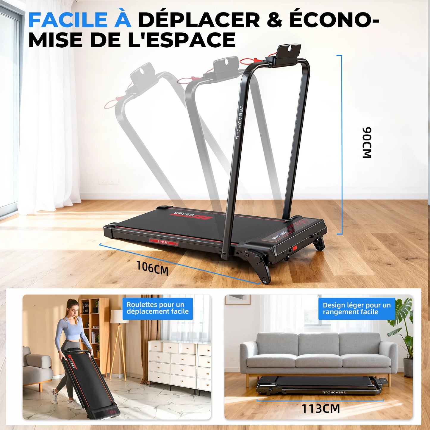 Tapis de course pliable de 1 à 12 km/h