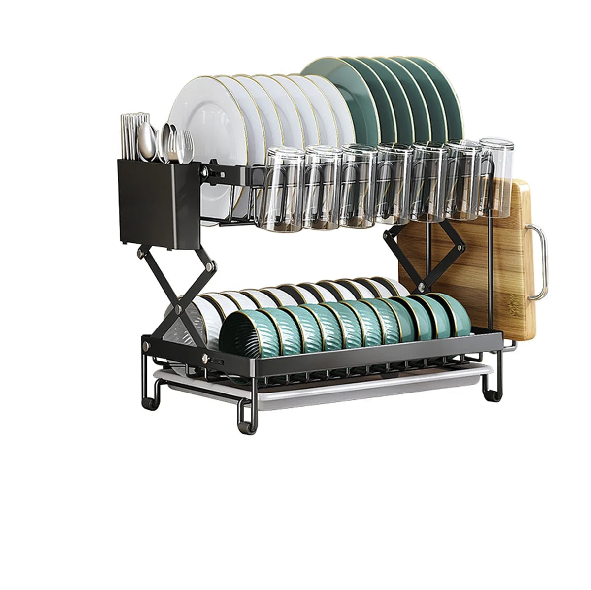 Égouttoir à vaisselle à 2 niveaux avec plateau égouttoir