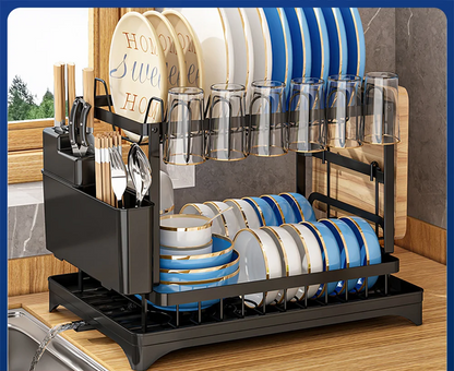 Égouttoir à vaisselle à 2 niveaux avec plateau égouttoir