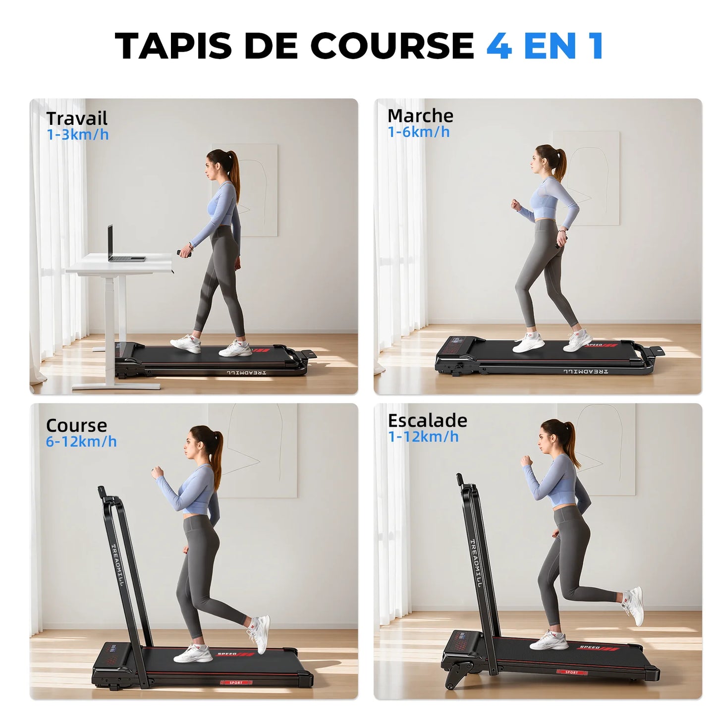 Tapis de course pliable de 1 à 12 km/h