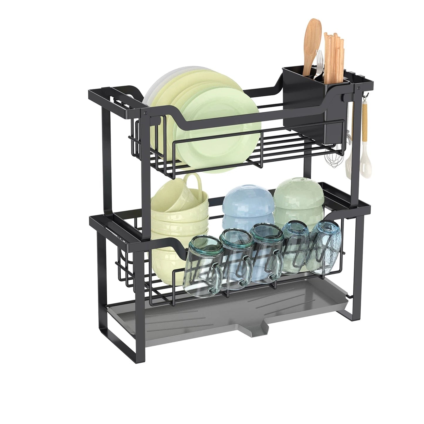 Égouttoir à vaisselle à 2 niveaux avec plateau égouttoir