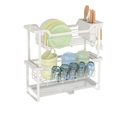 Égouttoir à vaisselle à 2 niveaux avec plateau égouttoir