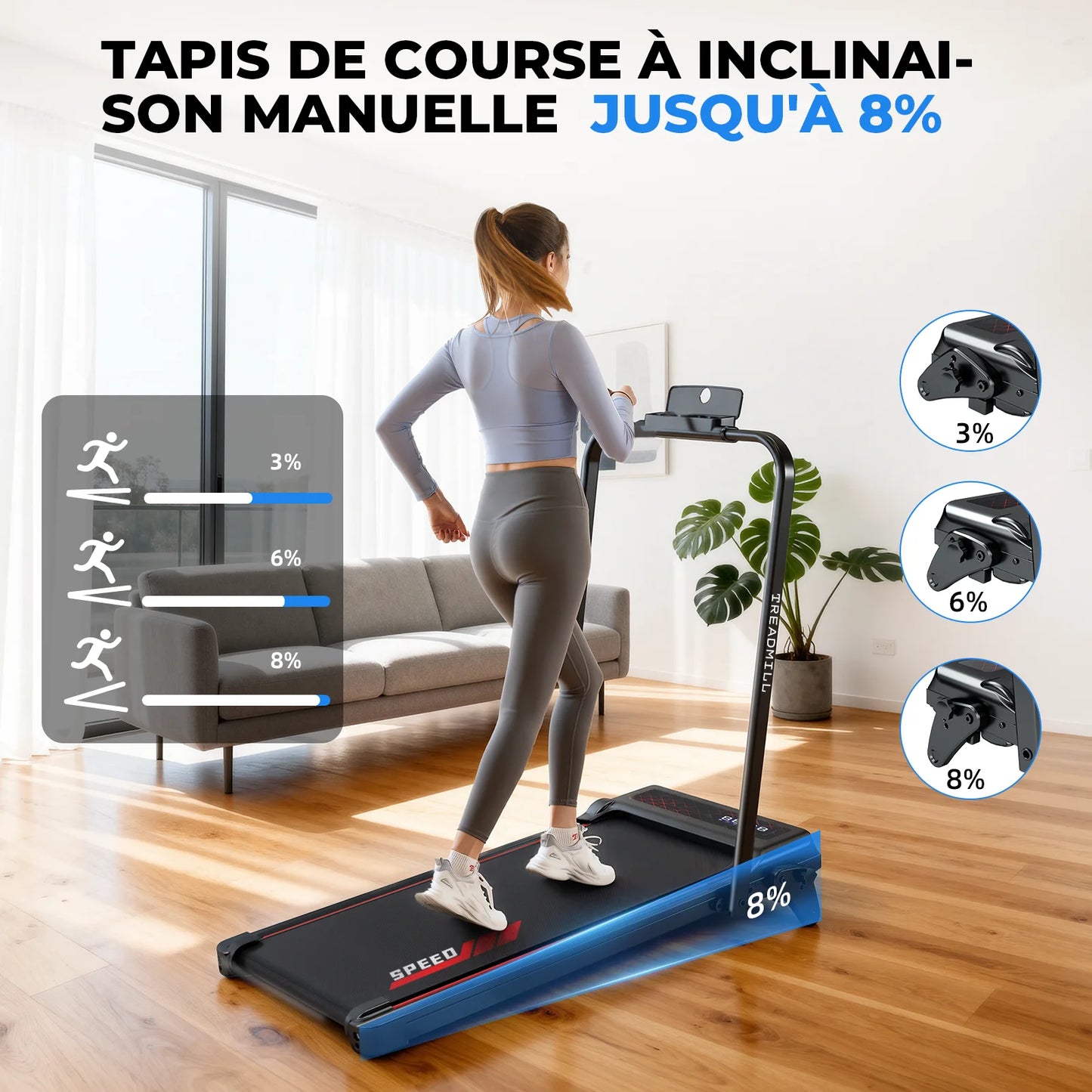 Tapis de course pliable de 1 à 12 km/h