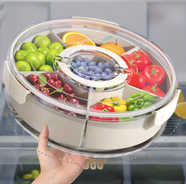 Plateau à fruits rotatif à 6 compartiments étanche avec poignée