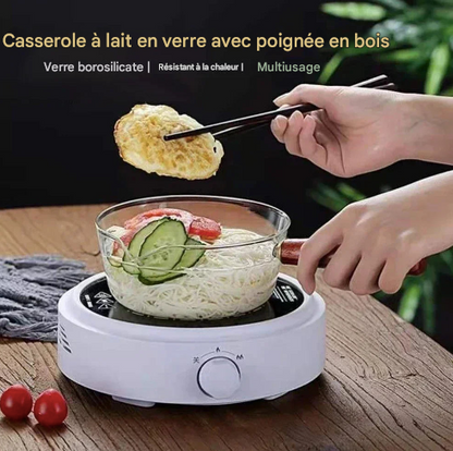 Casserole en verre transparent résistant aux hautes températures