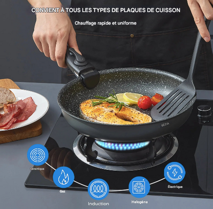 Casseroles et poêles antiadhésives avec poignées amovibles 10 pièces
