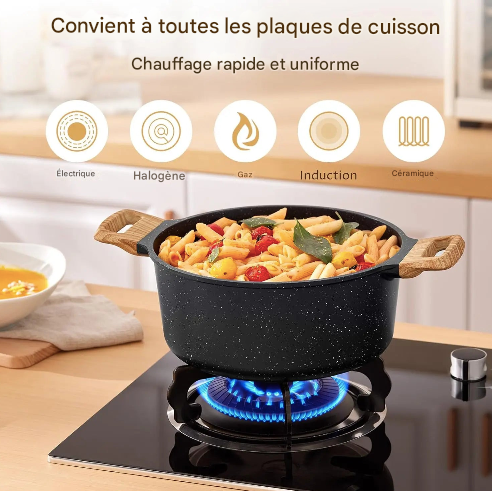 Ensemble casseroles et poêles noir antiadhésives 10 pièces