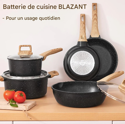 Ensemble casseroles et poêles noir antiadhésives 10 pièces