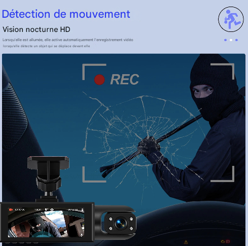 Caméra de voiture 3,16 pouces 1080p avec double enregistrement HD