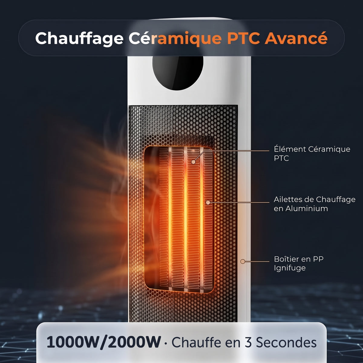 Radiateur à ventilateur en céramique Tower PTC