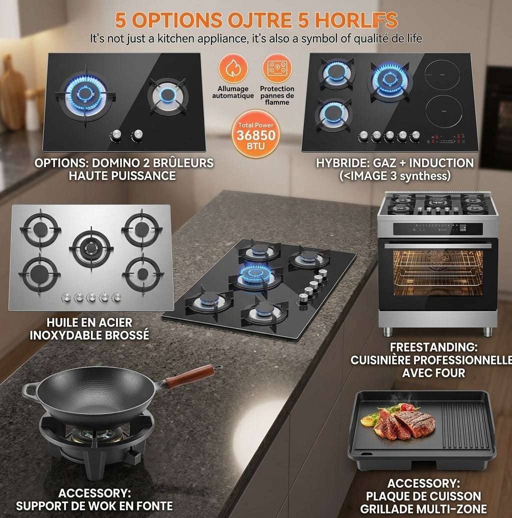 Plaque de Cuisson Gaz Encastrable 5 Feux