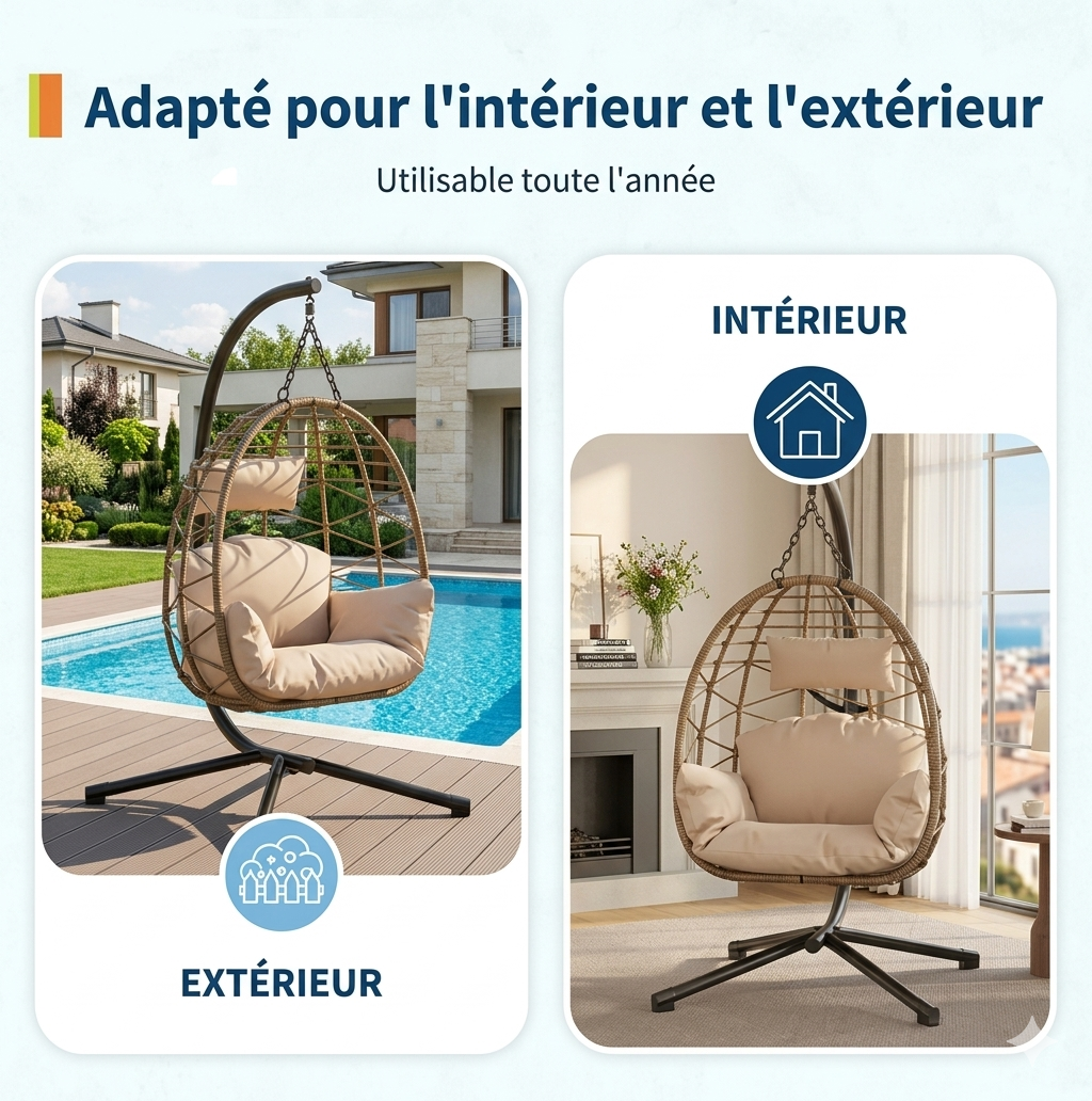 Chaise Suspendue Œuf + Structure 130 kg