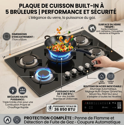 Plaque de Cuisson Gaz Encastrable 5 Feux