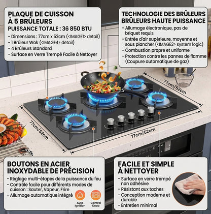 Plaque de Cuisson Gaz Encastrable 5 Feux