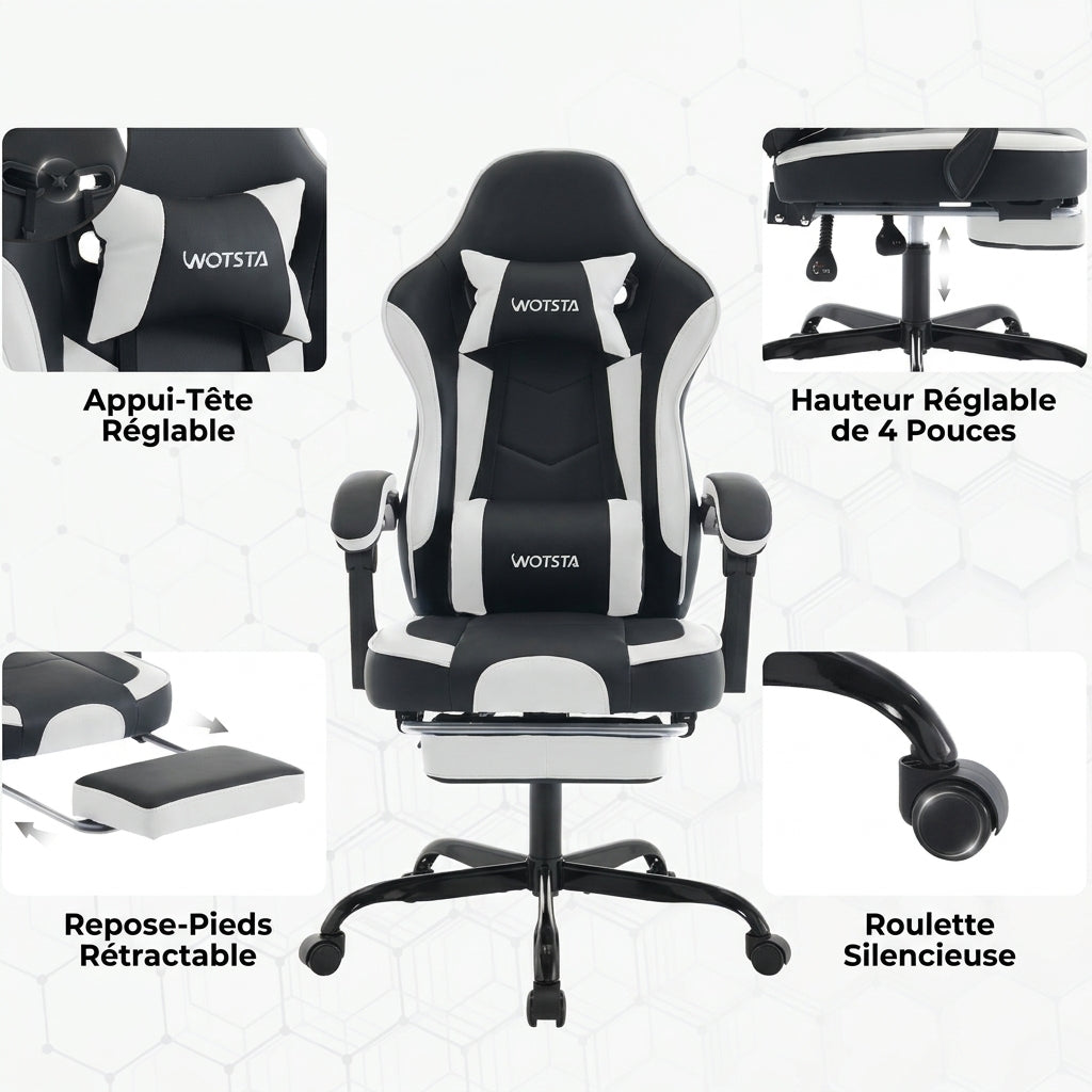 Chaise de jeu Woltu, chaise de bureau ergonomique pour ordinateur avec accoudoirs 3D, dossier réglable, chaise pivotante pour bureau.
