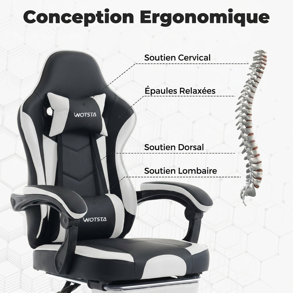 Chaise de jeu Woltu, chaise de bureau ergonomique pour ordinateur avec accoudoirs 3D, dossier réglable, chaise pivotante pour bureau.