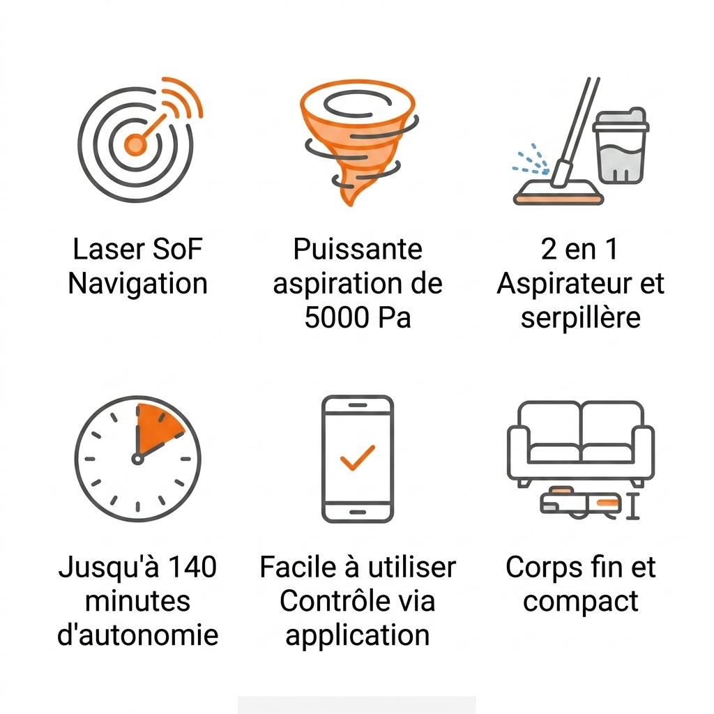 Robot aspirateur laveur 5000Pa