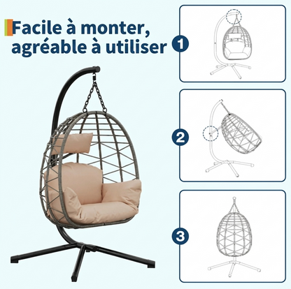 Chaise Suspendue Œuf + Structure 130 kg