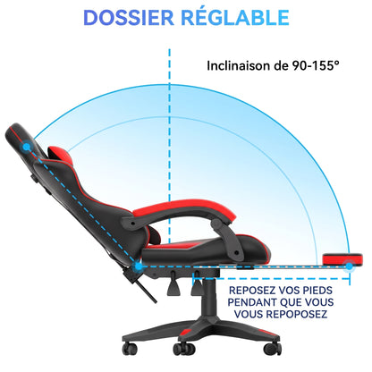 Chaise de jeu ergonomique avec repose-pieds