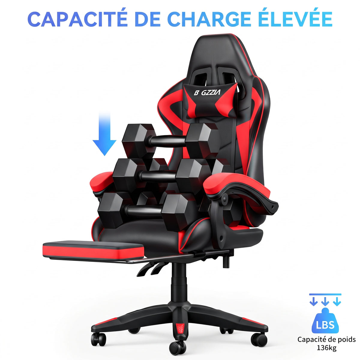 Chaise de jeu ergonomique avec repose-pieds