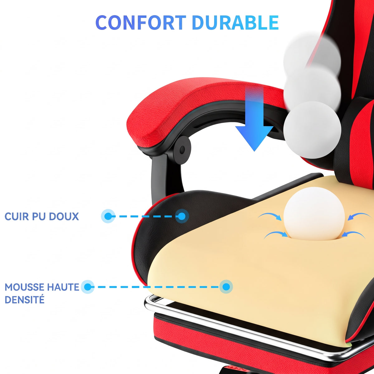 Chaise de jeu ergonomique avec repose-pieds