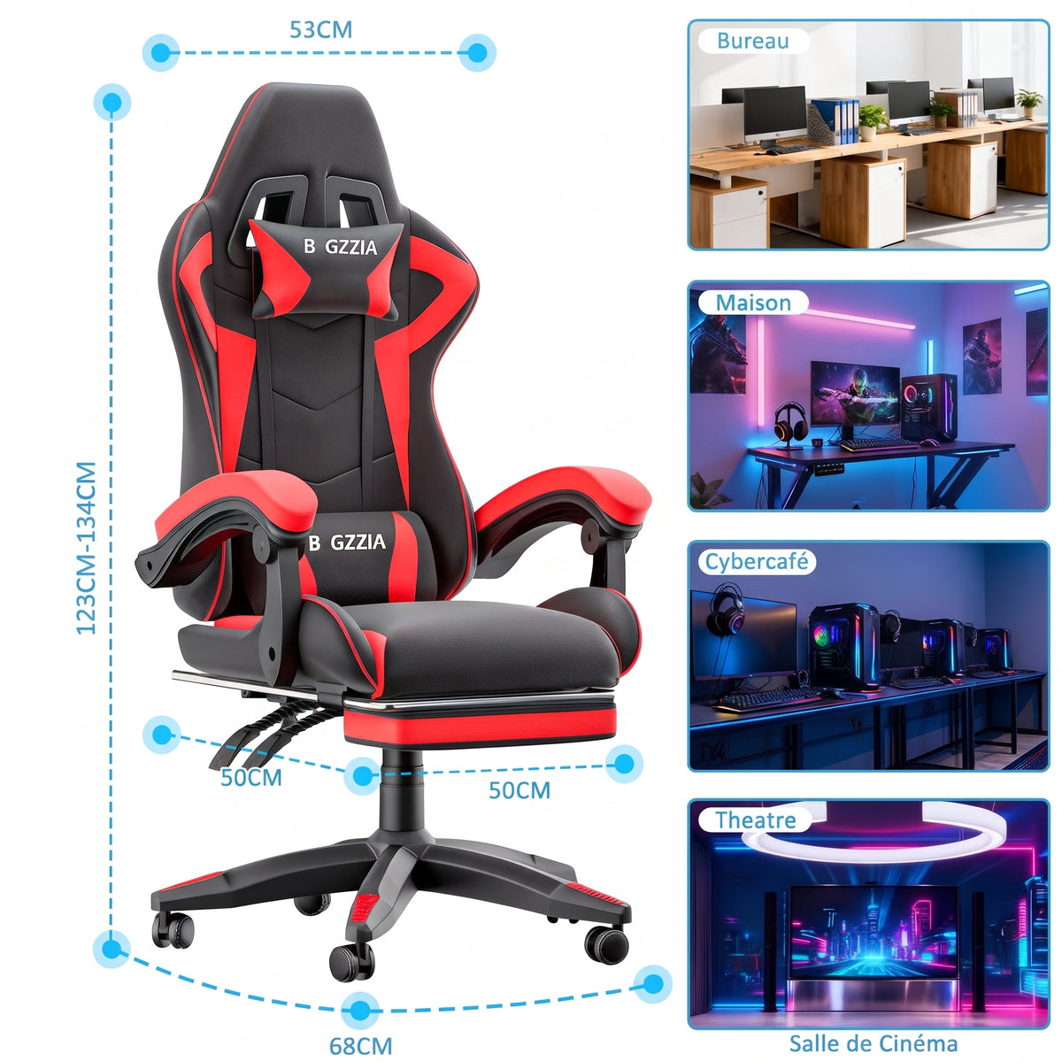 Chaise de jeu ergonomique avec repose-pieds
