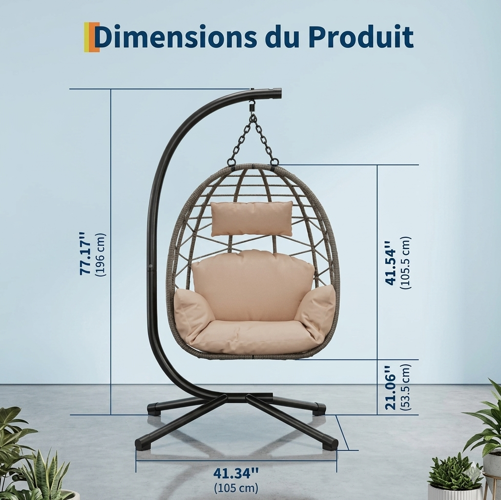 Chaise Suspendue Œuf + Structure 130 kg