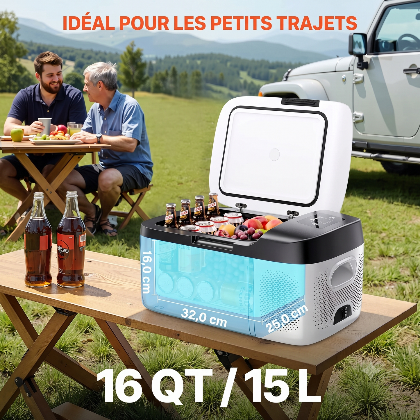 Réfrigérateur-congélateur portable Foursun 21L/25L/35L/45L/55L avec commande par application Bluetooth, pour le camping, les voyages, la maison, DC 12V/24V & AC 100-240V