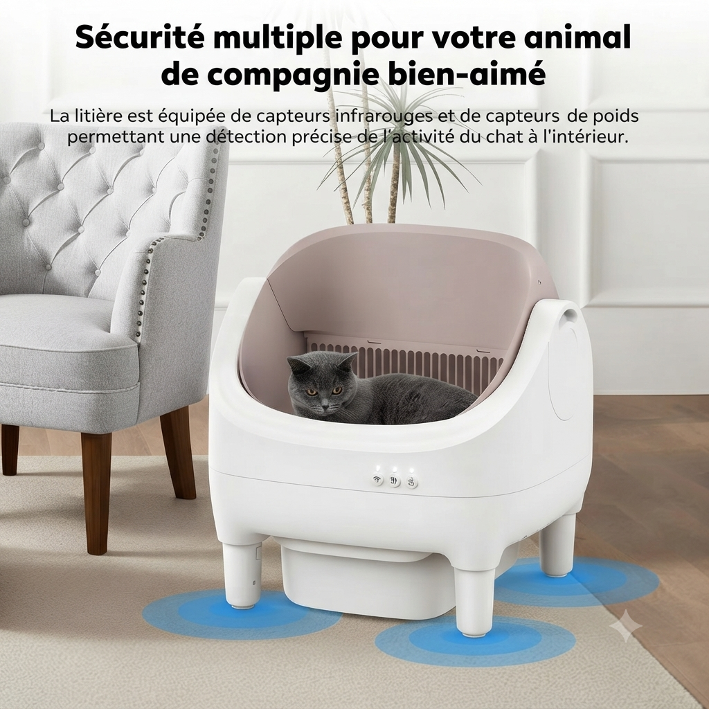 Bac à litière pour chat autonettoyant 76L