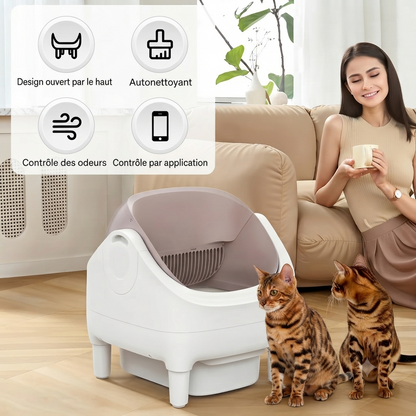 Bac à litière pour chat autonettoyant 76L