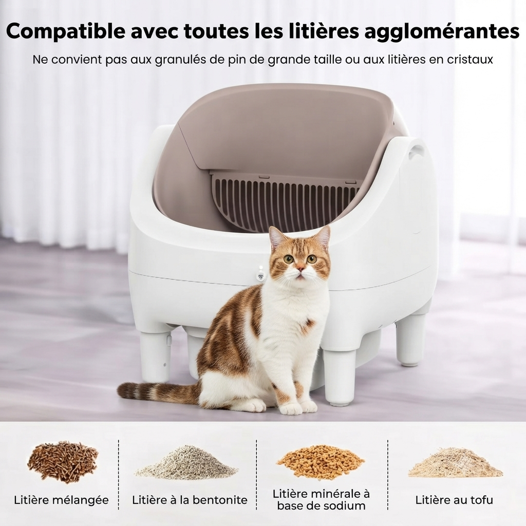 Bac à litière pour chat autonettoyant 76L