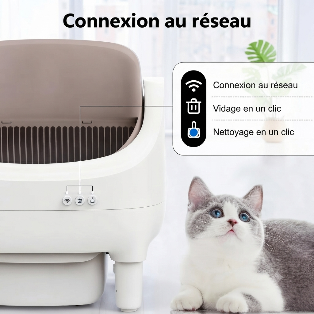 Bac à litière pour chat autonettoyant 76L