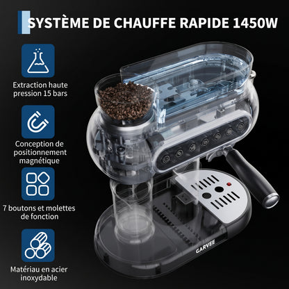Machine à café automatique avec système de lait, machine à café 20 bars avec moulin conique, 25 niveaux de mouture, 2 tasses, panneau tactile, machine à expresso compacte, nettoyage facile