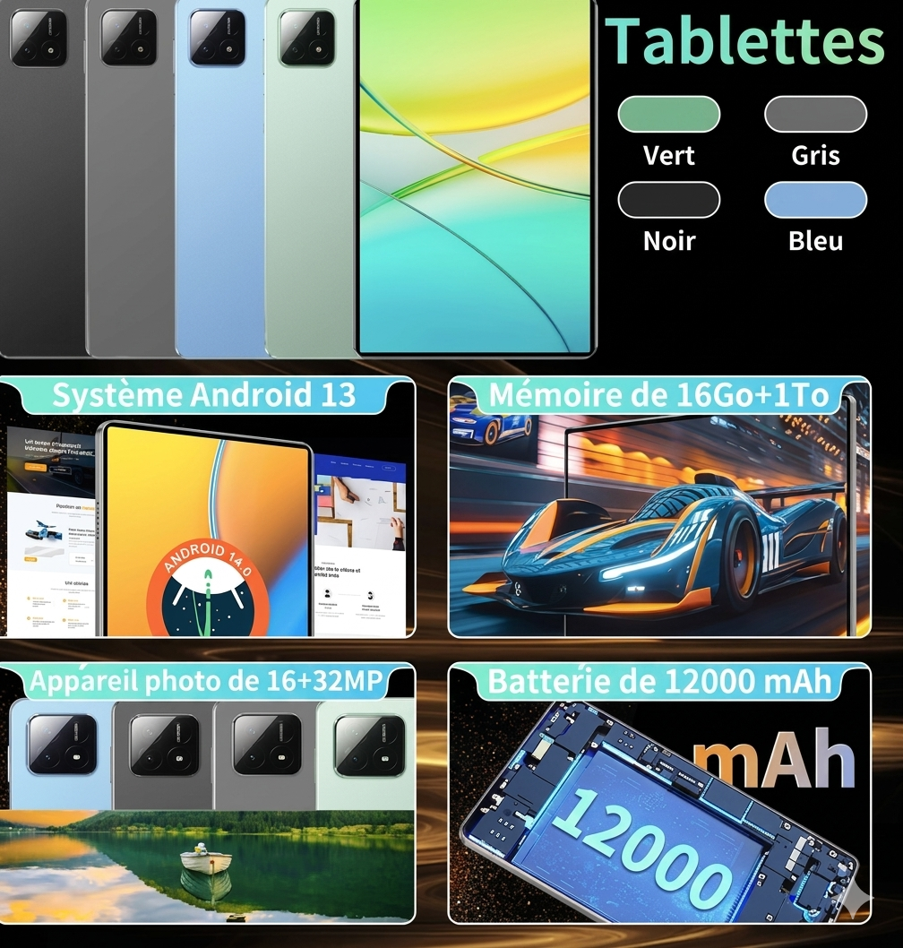 Tablette Android avec batterie 12000 mAh