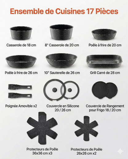 Ensemble de 17 pièces d'ustensiles de cuisine antiadhésives