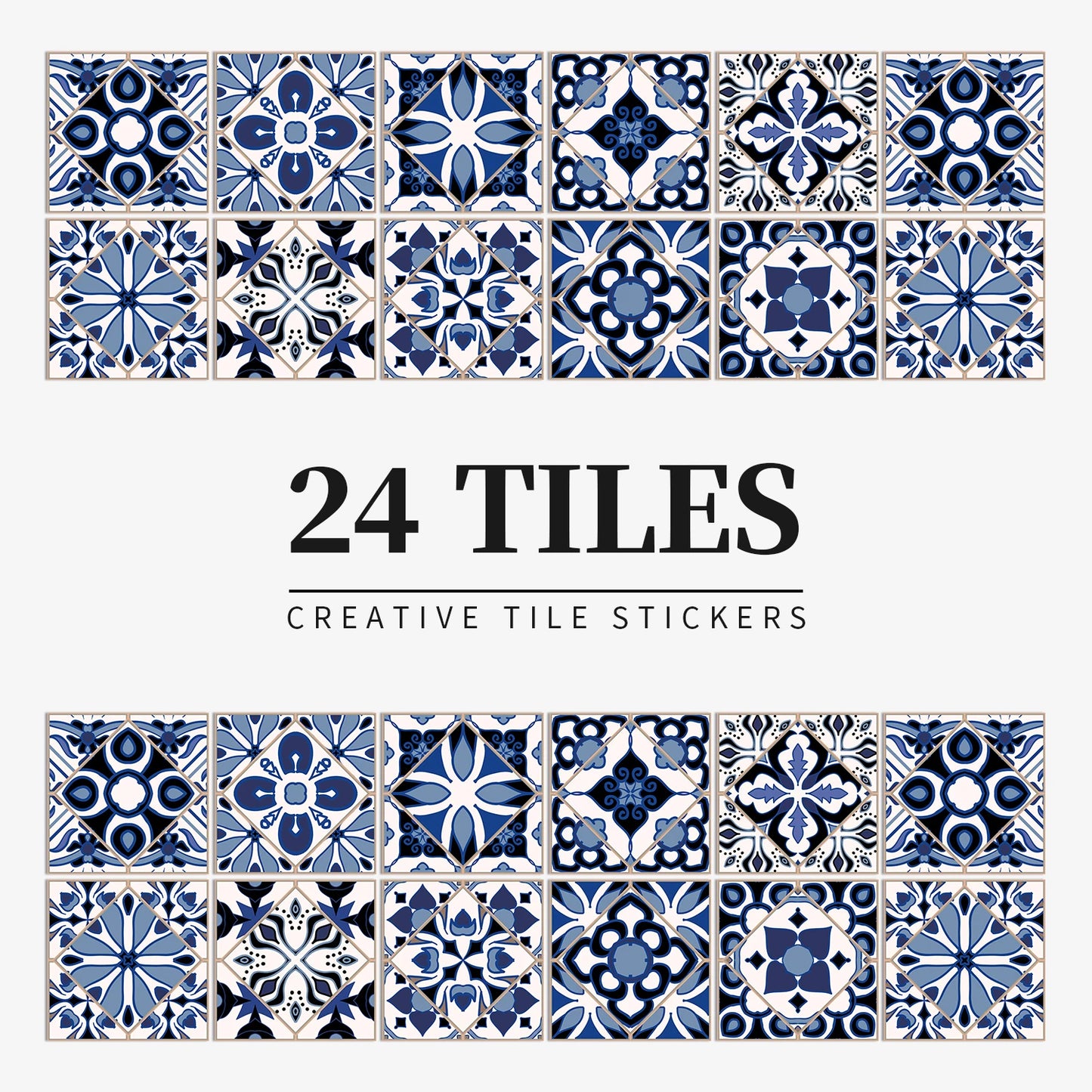 Lot de 24 autocollants muraux en carreaux