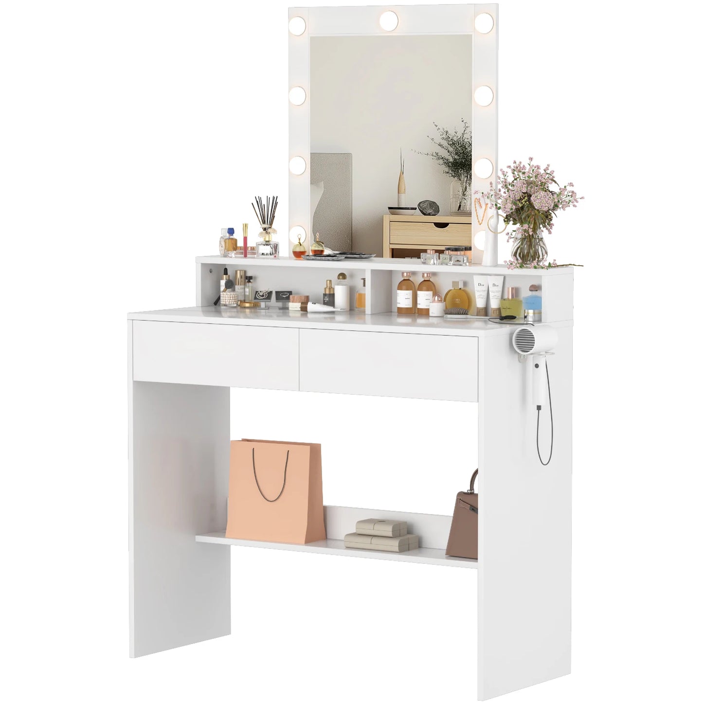 Coiffeuse avec miroir et 9 lumières LED