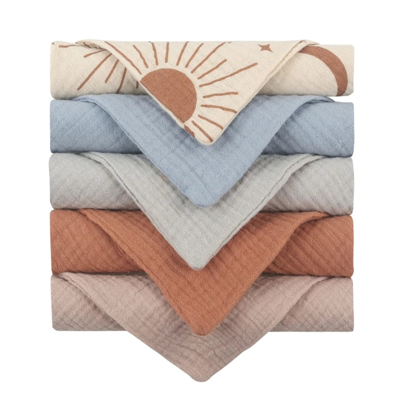 Lot de 5 serviettes carrées en coton pour bébé